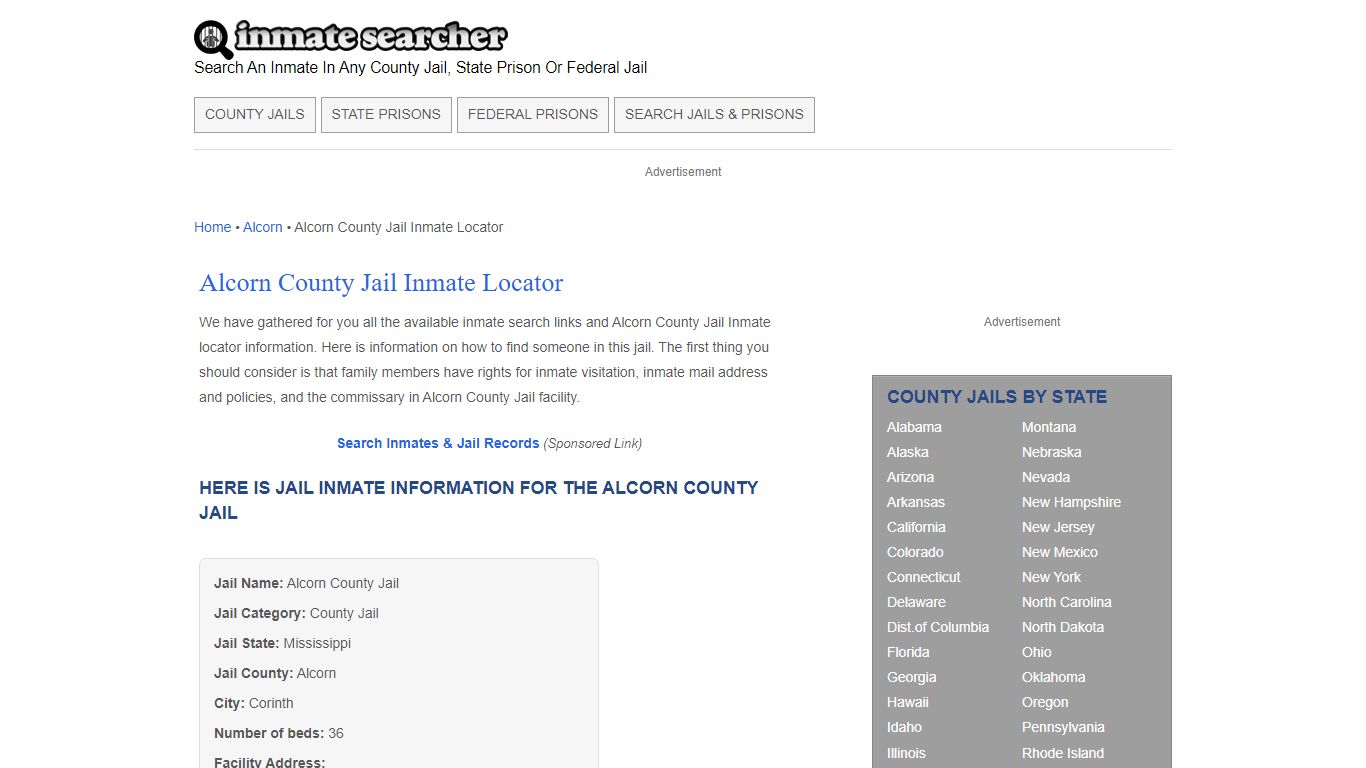 Alcorn County Jail Inmate Locator - Inmate Searcher