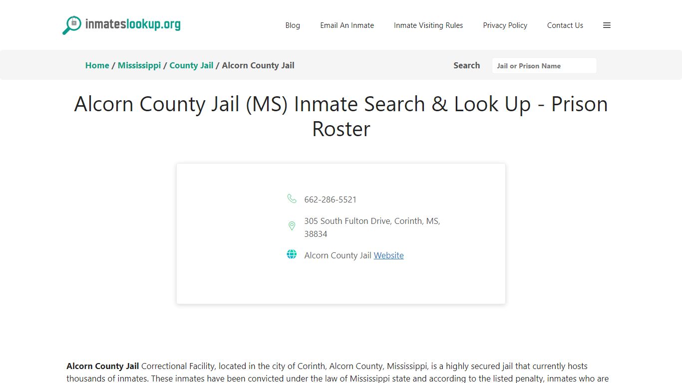 Alcorn County Jail (MS) Inmate Search & Look Up - Prison Roster